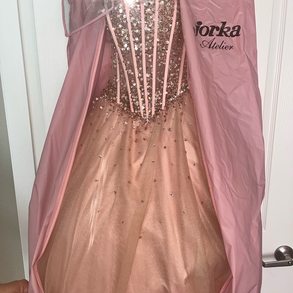 Camille La Vie Pink Dance Costume with Corset Bodice and Voluminous Skirt